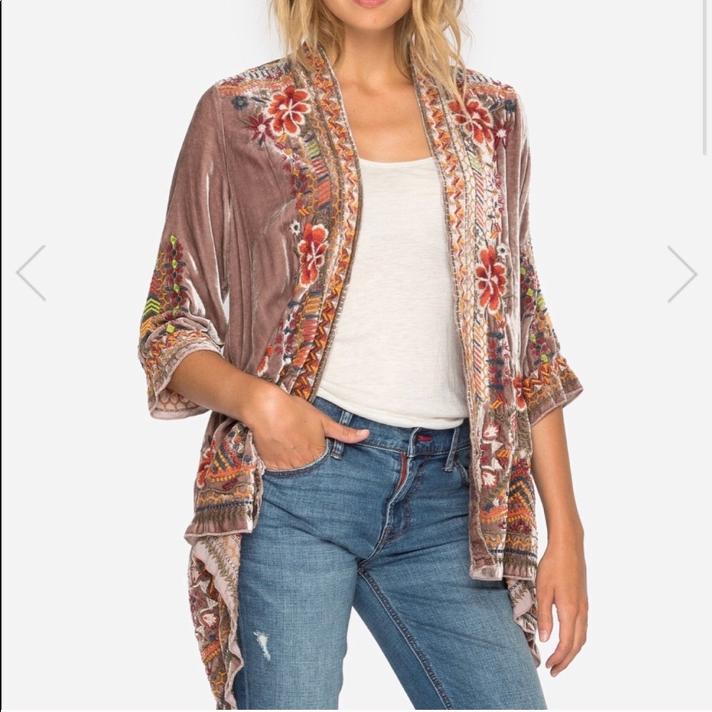 Johnny Was New embroidered velvet cardigan